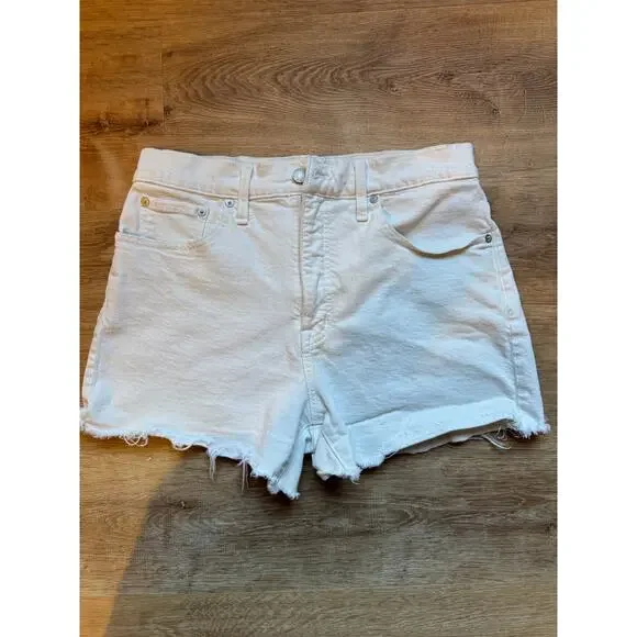 Madewell White Denim Shorts Size 29 Frayed Hem Mid Rise Summer Staple - Picture 2 of 6